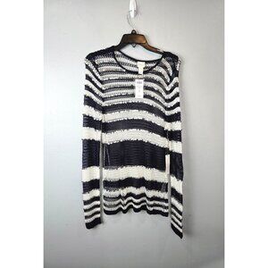 Chico's Blouse Women's L Size 2 Open Knit Sequined Mesh Striped Form Fitting Y2K